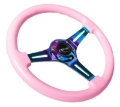 Picture of NRG Classic Wood Grain Steering Wheel (350mm) Solid Pink Painted Grip w/Neochrome 3-Spoke Center