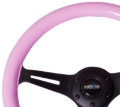 Picture of NRG Classic Wood Grain Steering Wheel (350mm) Solid Pink Painted Grip w/Black 3-Spoke Center
