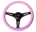 Picture of NRG Classic Wood Grain Steering Wheel (350mm) Solid Pink Painted Grip w/Black 3-Spoke Center