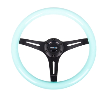 Picture of NRG Classic Wood Grain Steering Wheel (350mm) Minty Fresh Color Grip w/Black 3-Spoke Center