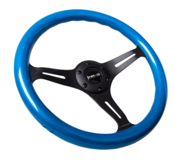 Picture of NRG Classic Wood Grain Steering Wheel (350mm) Blue Pearl/Flake Paint w/Black 3-Spoke Center