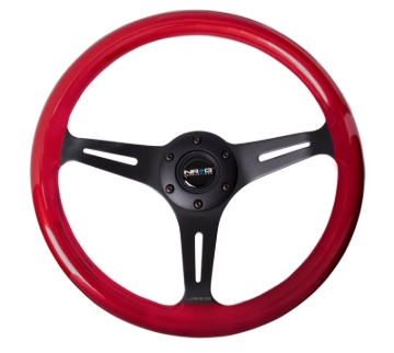 Picture of NRG Classic Wood Grain Steering Wheel (350mm) Red Pearl/Flake Paint w/Black 3-Spoke Center