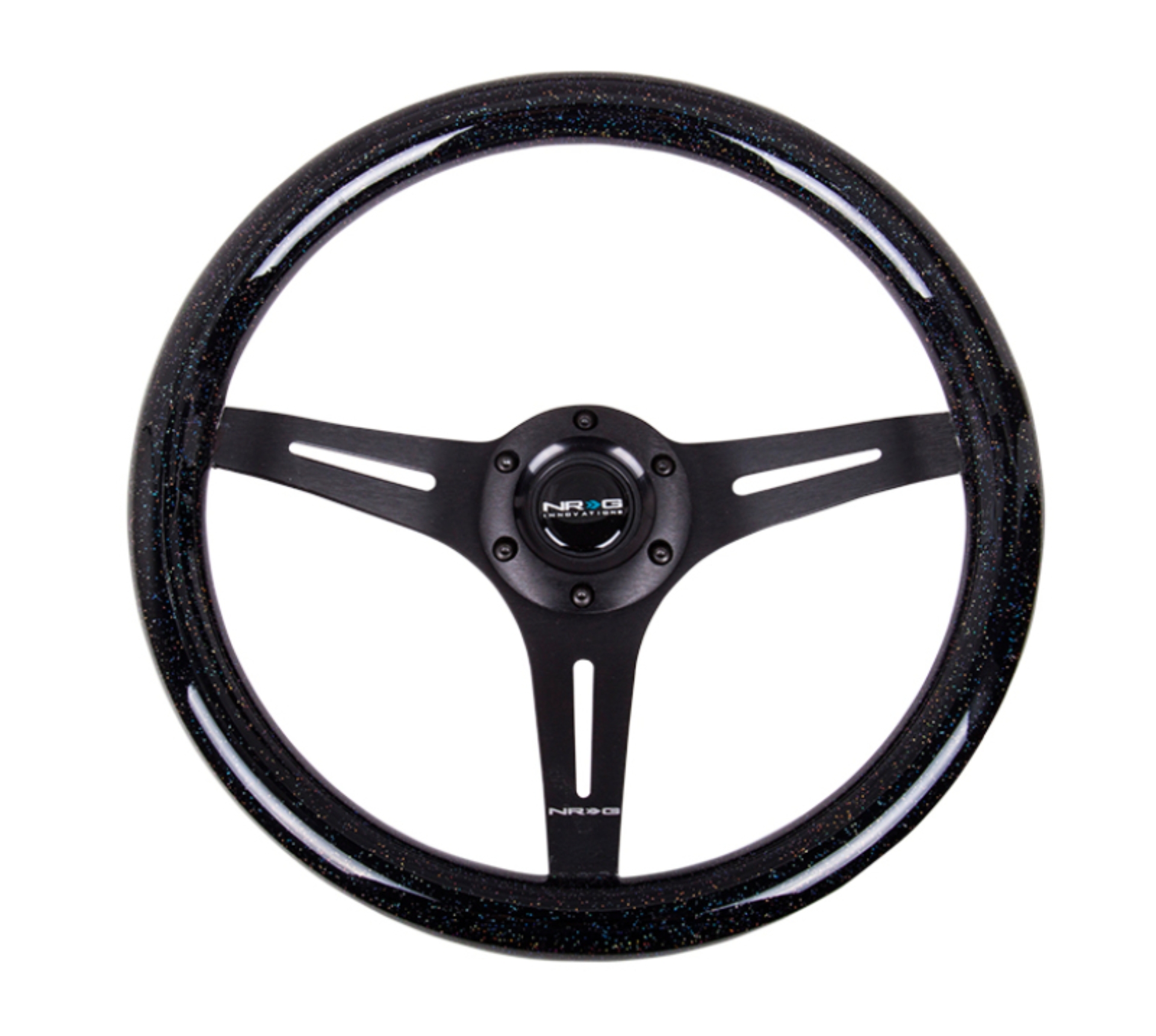 Picture of NRG Classic Wood Grain Steering Wheel (350mm) Black Sparkled Grip w/Black 3-Spoke Center