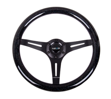 Picture of NRG Classic Wood Grain Steering Wheel (350mm) Black Sparkled Grip w/Black 3-Spoke Center