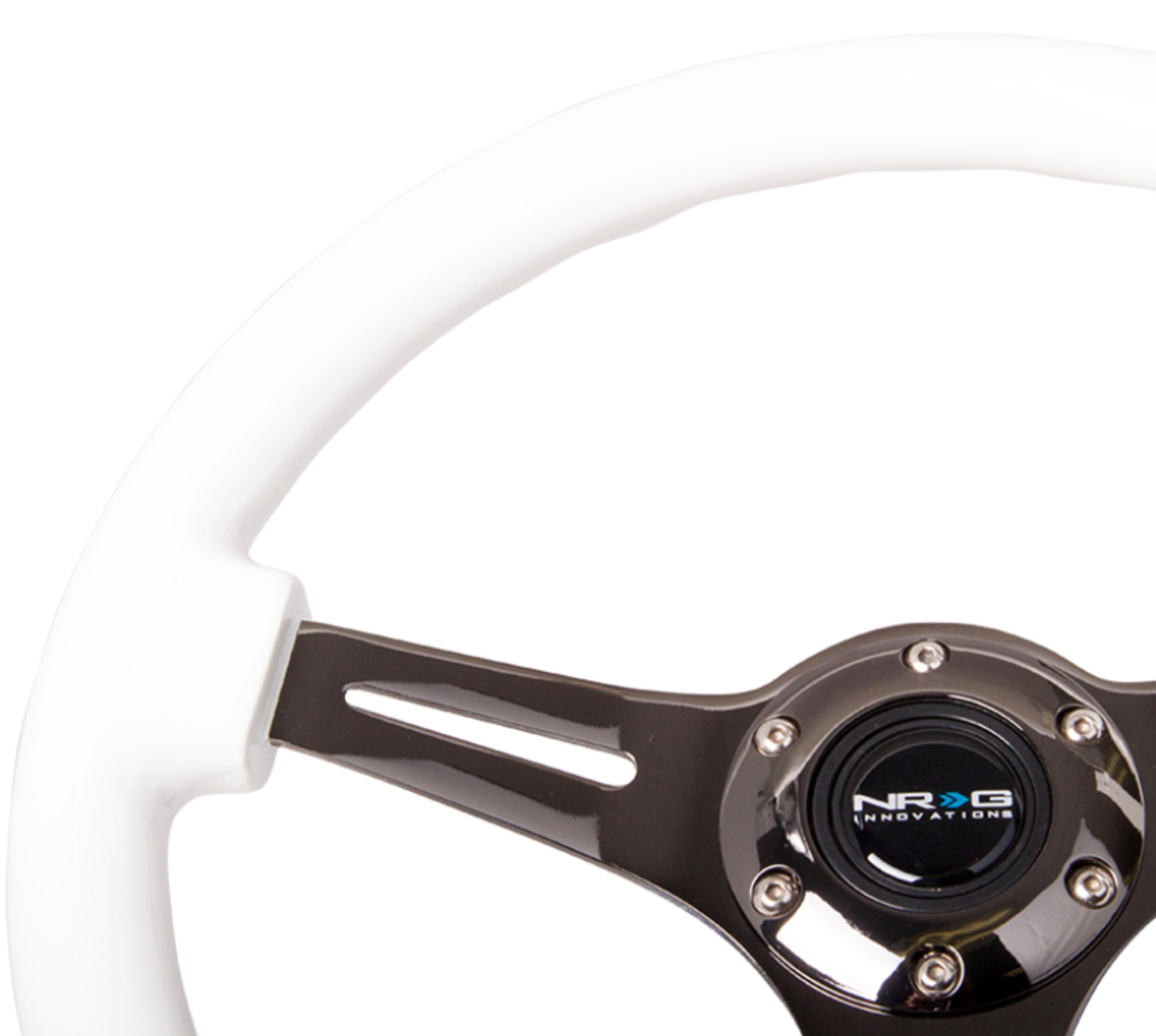Picture of NRG Classic Wood Grain Steering Wheel (350mm) White Paint Grip w/Black 3-Spoke Center