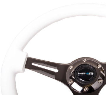 Picture of NRG Classic Wood Grain Steering Wheel (350mm) White Paint Grip w/Black 3-Spoke Center