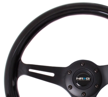 Picture of NRG Classic Wood Grain Steering Wheel (350mm) Black Paint Grip w/Black 3-Spoke Center