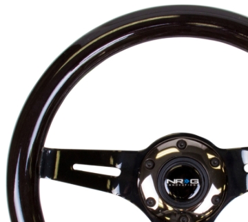 Picture of NRG Classic Wood Grain Steering Wheel (310mm) Black w/Black Chrome 3-Spoke Center
