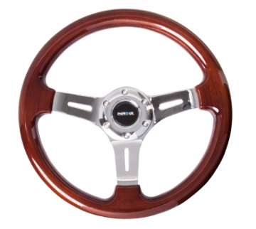 Picture of NRG Classic Wood Grain Steering Wheel (330mm) Wood Grain w/Chrome 3-Spoke Center