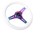 Picture of NRG Classic Wood Grain Steering Wheel (350mm) White Paint Grip w/Neochrome 3-Spoke Center