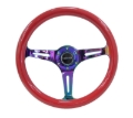 Picture of NRG Classic Wood Grain Steering Wheel (350mm) Red Grip w/Neochrome 3-Spoke Center