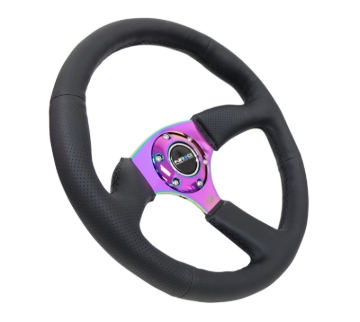 Picture of NRG Reinforced Steering Wheel (350mm / 2.5in. Deep) Leather Race Comfort Grip w/4mm Neochrome Spokes