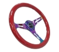 Picture of NRG Classic Wood Grain Steering Wheel (350mm) Red Grip w/Neochrome 3-Spoke Center