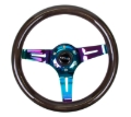 Picture of NRG Classic Wood Grain Steering Wheel (310mm) Black w/Neochrome 3-Spoke Center