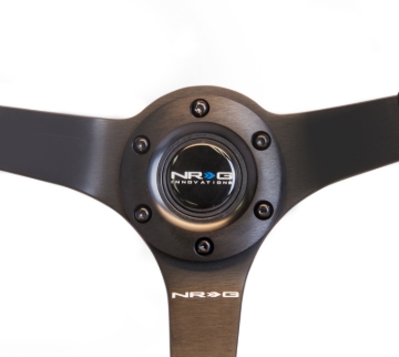 Picture of NRG Reinforced Steering Wheel (350mm / 3in. Deep) Blk Suede w/Blk BBall Stitch (Odi Bakchis Edition)