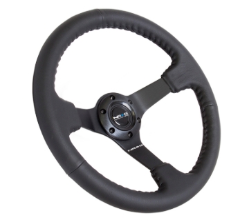 Picture of NRG Reinforced Steering Wheel (350mm / 3in. Deep) Bk Leather w/Bk BBall Stitch (Odi Bakchis Edition)