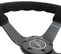 Picture of NRG Reinforced Steering Wheel (350mm / 3in. Deep) Blk Suede/Blk Bball Stitch w/5mm Matte Black Spoke
