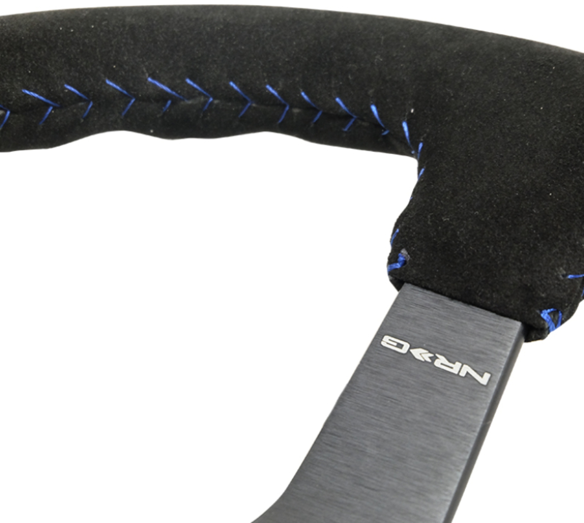 Picture of NRG Reinforced Steering Wheel (350mm / 3in. Deep) Blk Suede/Blue BBall Stitch w/5mm Matte Blk Spokes