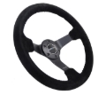 Picture of NRG Reinforced Steering Wheel (350mm / 3in. Deep) Blk Suede/Blk Bball Stitch w/5mm Matte Black Spoke
