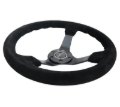 Picture of NRG Reinforced Steering Wheel (350mm / 3in. Deep) Blk Suede/Blk Bball Stitch w/5mm Matte Black Spoke