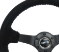 Picture of NRG Reinforced Steering Wheel (350mm / 3in. Deep) Blk Suede/Blue BBall Stitch w/5mm Matte Blk Spokes