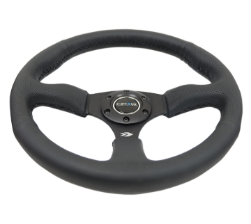 Picture of NRG Reinforced Steering Wheel (350mm / 2.5in. Deep) Blk Leather Comfort Grip w/5mm Matte Blk Spokes