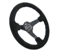 Picture of NRG Reinforced Steering Wheel (350mm / 3in. Deep) Blk Suede/Blue BBall Stitch w/5mm Matte Blk Spokes