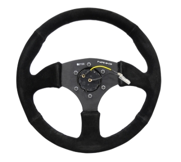 Picture of NRG Reinforced Steering Wheel (350mm / 2.5in. Deep) Blk Suede Comfort Grip w/5mm Matte Blk Spokes