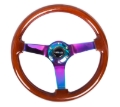 Picture of NRG Reinforced Steering Wheel (350mm / 3in. Deep) Classic Dark Wood w/4mm Neochrome Solid 3-Spoke
