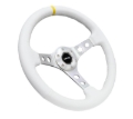 Picture of NRG Reinforced Steering Wheel (350mm / 3in. Deep) White Leather w/Silver Spoke & Single Yellow Mark