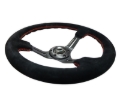 Picture of NRG Reinforced Steering Wheel (350mm / 3in. Deep) Blk Suede w/Red Stitching & 5mm Spokes w/Slits
