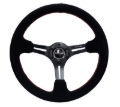 Picture of NRG Reinforced Steering Wheel (350mm / 3in. Deep) Blk Suede w/Red Stitching & 5mm Spokes w/Slits