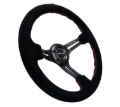 Picture of NRG Reinforced Steering Wheel (350mm / 3in. Deep) Blk Suede w/Red Stitching & 5mm Spokes w/Slits