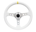 Picture of NRG Reinforced Steering Wheel (350mm / 3in. Deep) White Leather w/Silver Spoke & Single Yellow Mark