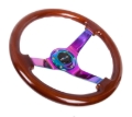 Picture of NRG Reinforced Steering Wheel (350mm / 3in. Deep) Classic Dark Wood w/4mm Neochrome Solid 3-Spoke