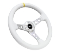 Picture of NRG Reinforced Steering Wheel (350mm / 3in. Deep) White Leather w/Silver Spoke & Single Yellow Mark