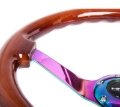 Picture of NRG Reinforced Steering Wheel (350mm / 3in. Deep) Classic Dark Wood w/4mm Neochrome Solid 3-Spoke