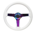 Picture of NRG Reinforced Steering Wheel (350mm / 3in. Deep) Classic White w/4mm Neochrome Solid 3-Spoke