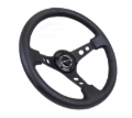 Picture of NRG Reinforced Steering Wheel (350mm / 3in. Deep) Blk Leather w/Blk Spoke & Circle Cutouts