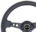 Picture of NRG Reinforced Steering Wheel (350mm / 3in. Deep) Blk Leather w/Blk Spoke & Circle Cutouts