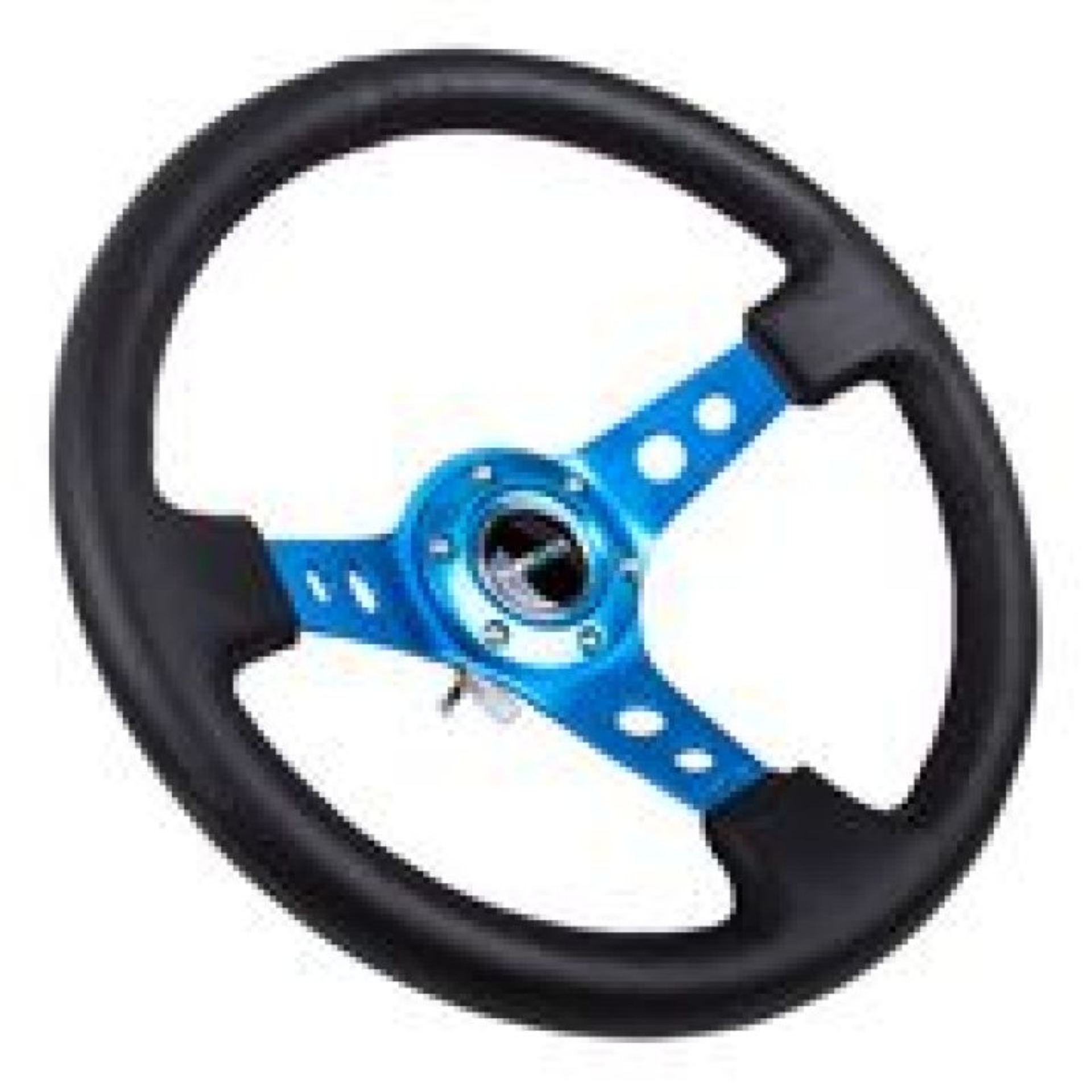 Picture of NRG Reinforced Steering Wheel (350mm / 3in. Deep) Blk Leather w/Blue Circle Cutout Spokes