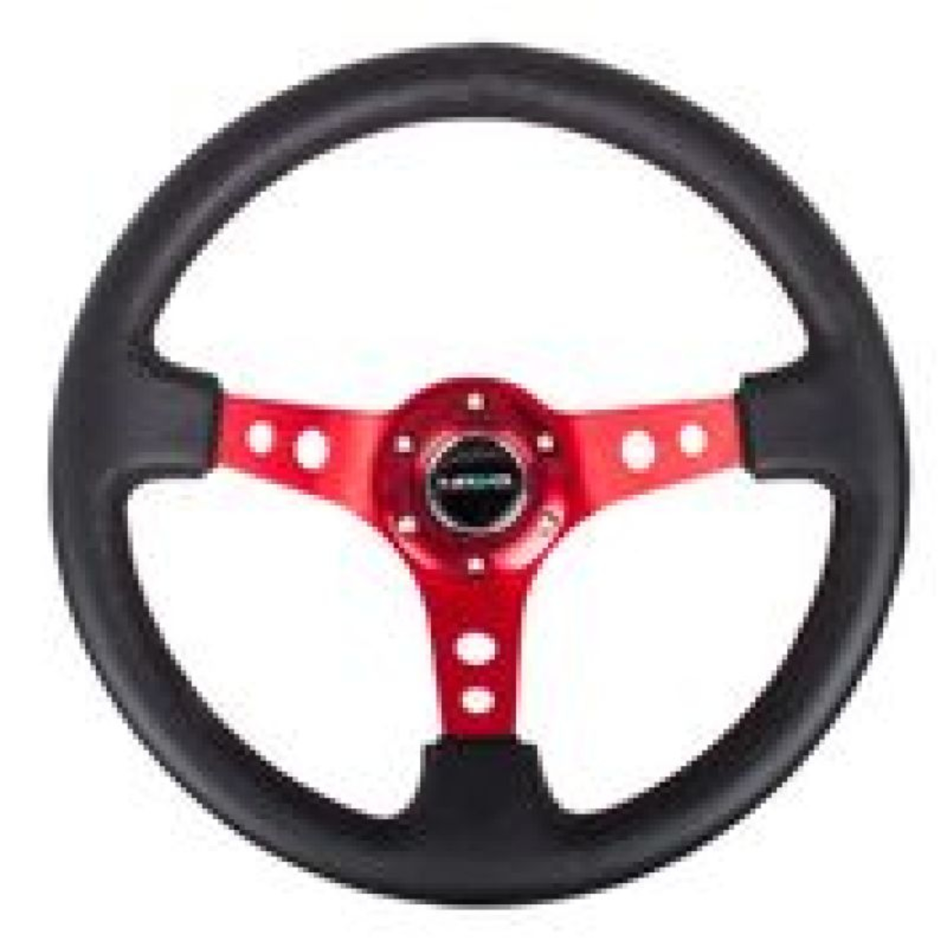 Picture of NRG Reinforced Steering Wheel (350mm / 3in. Deep) Blk Leather w/Red Circle Cutout Spokes