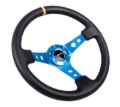 Picture of NRG Reinforced Steering Wheel (350mm / 3in. Deep) Blk Leather w/Blue Circle Cutout Spokes