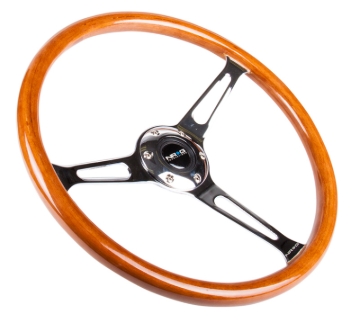 Picture of NRG Reinforced Steering Wheel (360mm) Classic Wood Grain w/Chrome Cutout 3-Spoke Center
