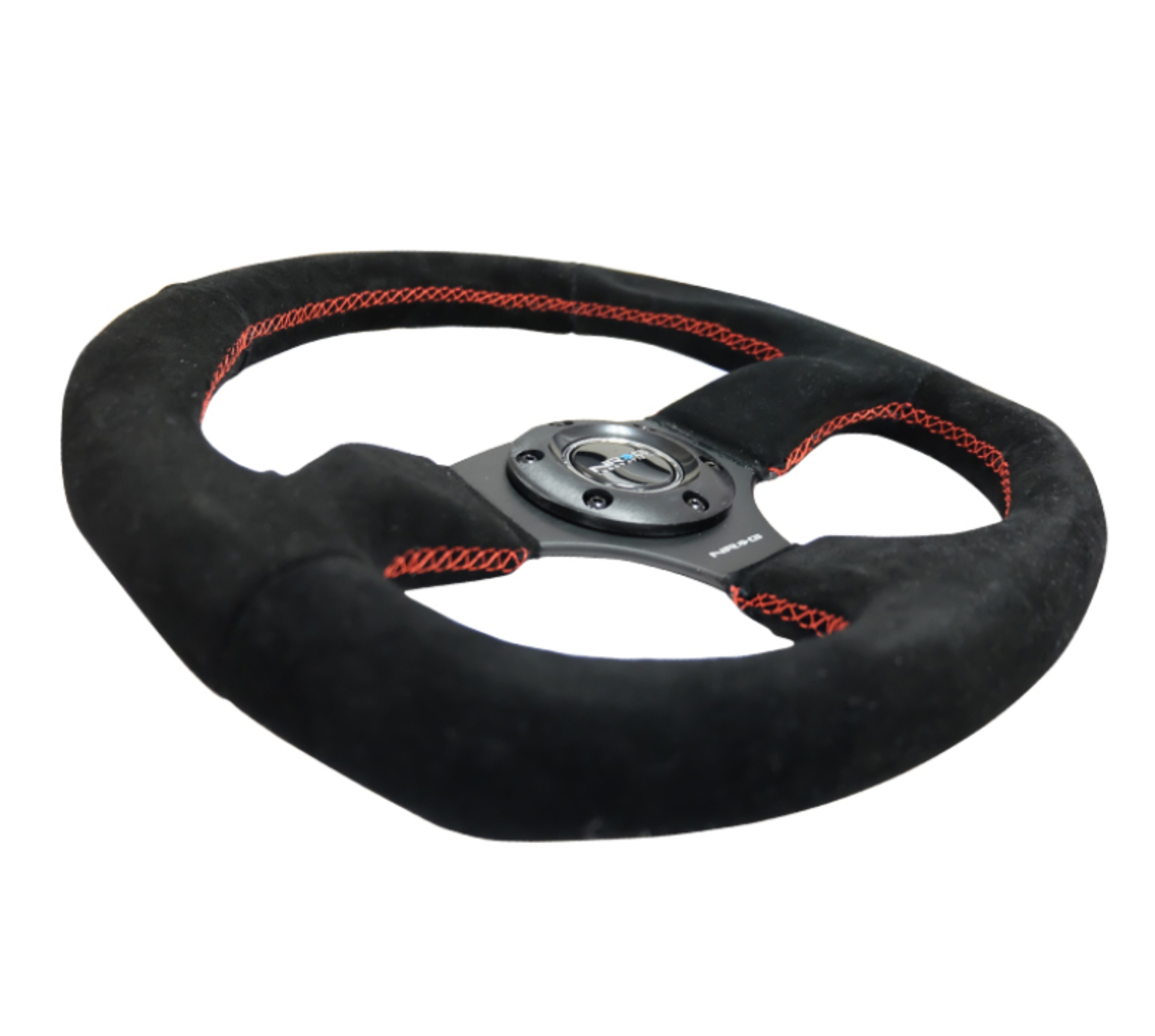 Picture of NRG Reinforced Steering Wheel (320mm Horizontal / 330mm Vertical) Suede w/Red Stitch