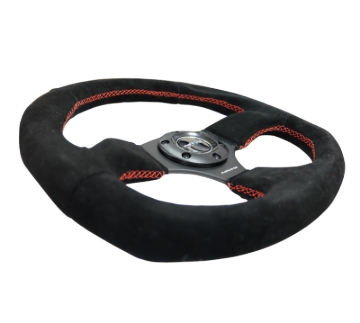Picture of NRG Reinforced Steering Wheel (320mm Horizontal / 330mm Vertical) Suede w/Red Stitch