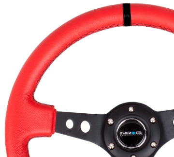Picture of NRG Reinforced Steering Wheel (350mm / 3in. Deep) Red Suede w/Blk Circle Cutout Spokes