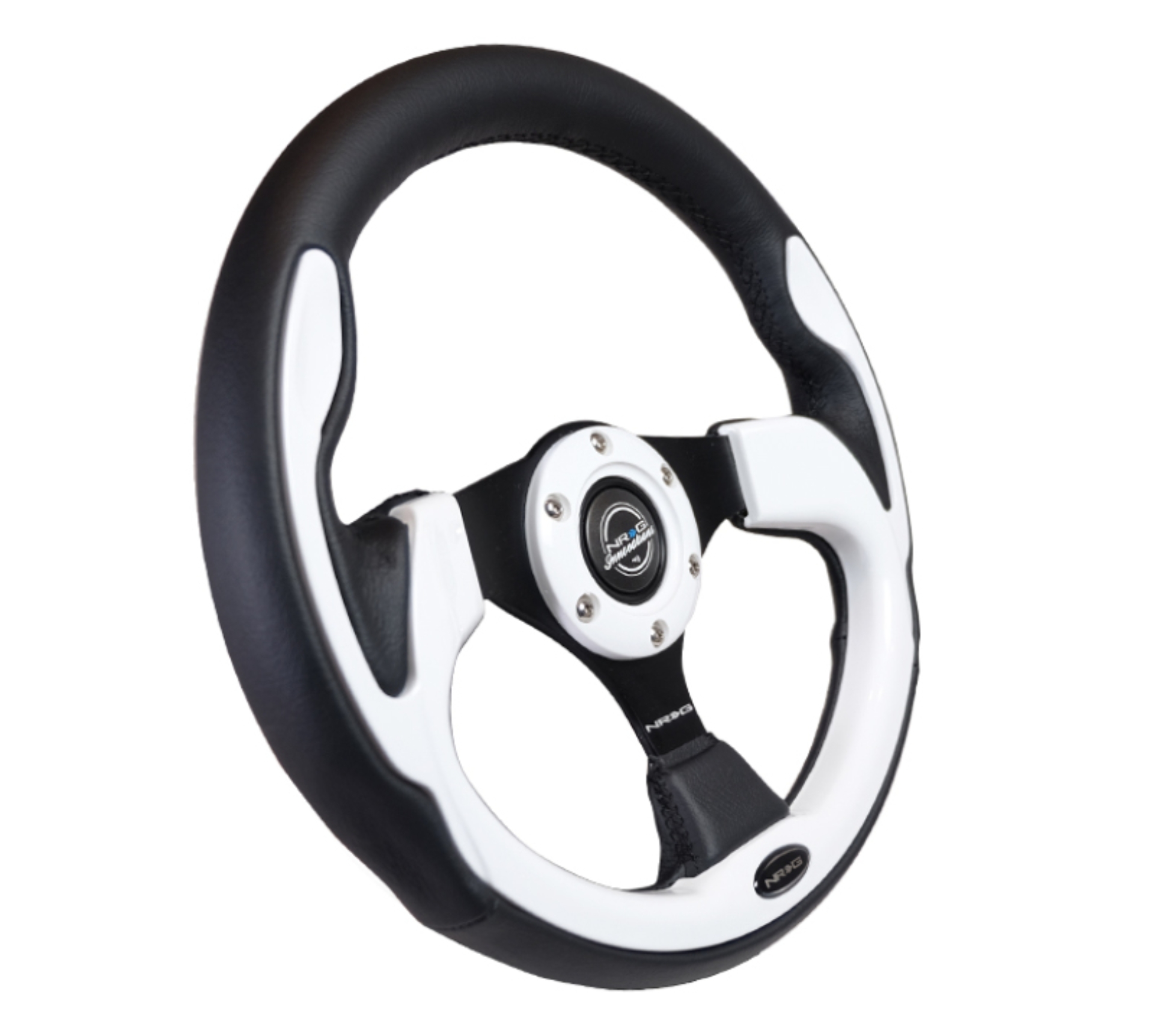 Picture of NRG Reinforced Steering Wheel (320mm) Blk w/White Trim & 4mm 3-Spoke