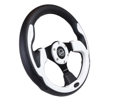 Picture of NRG Reinforced Steering Wheel (320mm) Blk w/White Trim & 4mm 3-Spoke