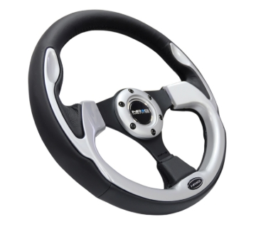 Picture of NRG Reinforced Steering Wheel (320mm) Blk w/Silver Trim & 5mm 3-Spoke